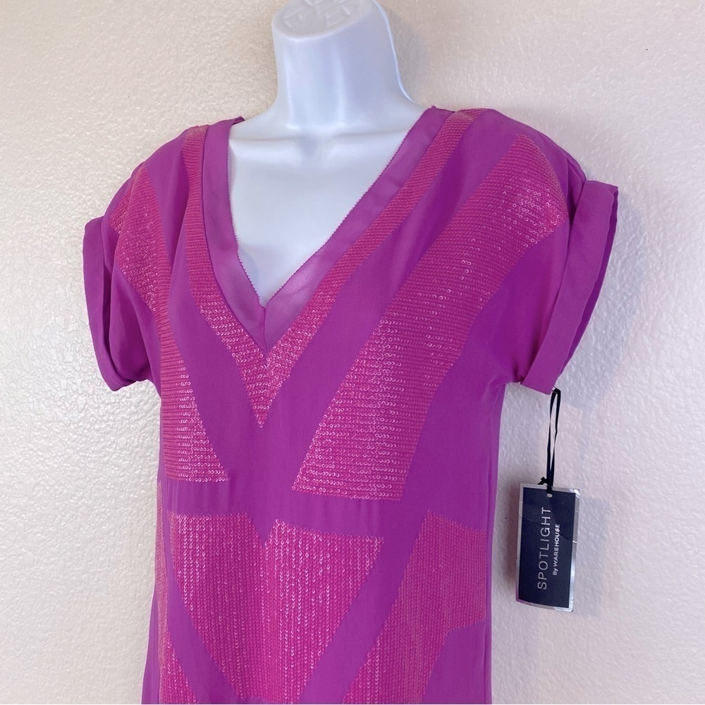 Spotlight By Warehouse Purple/Pink Panel Sequin Dress Size 4